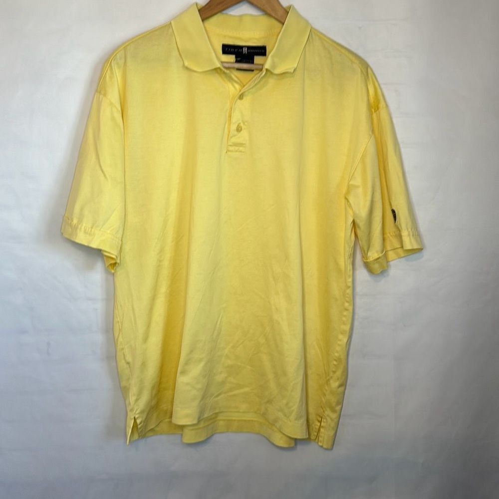 Tiger Woods Nike Mens Yellow Golf Polo shirt Size L Large Short Sleeve